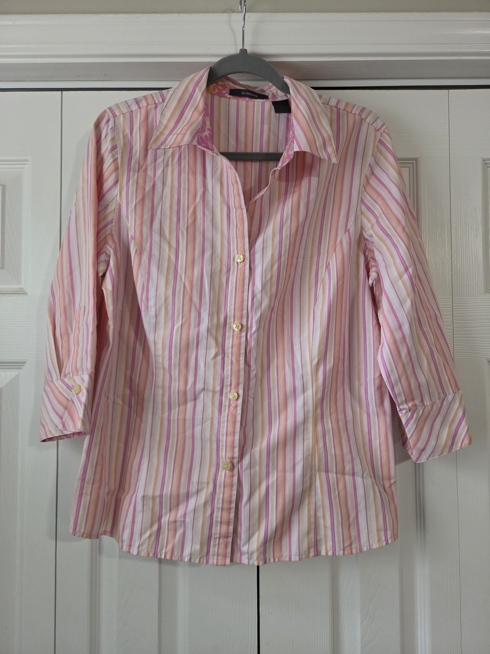Liz Claiborne Women Size 12 Striped Cotton 3/4 Sleeve